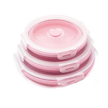 실리콘 접이식 도시락 원형 용기 세트 3P, 핑크 (1세트)