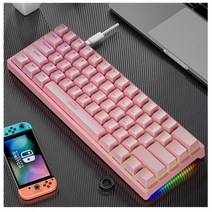 61 키 60% 미니 게임 기계식 키보드 RGB 유형-C 유선 게임용 인체 공학적 게이머용 캡, 블루 스위치, 61 Keys pink
