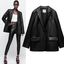 ZARA 블랙 에코레더 싱글 블레이저 가죽 자켓