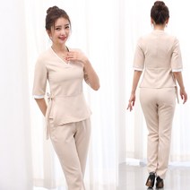 셰프 조리복 요리사 유니폼 여성 뷰티 살롱 사우나 발 목욕 미용사 의류 마사지 스파, 04 Beige, S