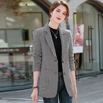 블레이저 여성용 클래식 블랙 앤 화이트 하운드투스 재킷 우아한 캐주얼 시크 오피스 긴팔 상의 패션