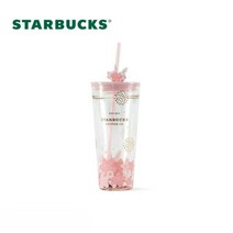 스타벅스 텀블러 머그컵 다기 세트 중국 스프링 필드 핑크 토끼 시리즈, 591ml 토끼 꽃 이중 유리 텀블러