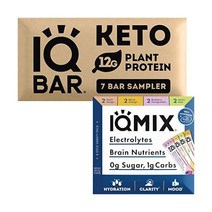 IQBAR Brain and Body 케토 단백질 바 7개 러 저탄수화물 고섬유질 비건 IQMIX 무설탕 전해질 분말 패킷 8개 팩 사자 갈기가 포함된