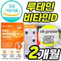 [옵션2중택1] 식약처 식약청 인정 건강 기능식품 인증 허가 1 종근당 아이클리어 루테인 지아잔틴 2 고함량 루태인 비타민 D 2000IU 식물성 캡슐 흐릿한 침침한 눈 뼈 건강, 루테인 비타민D 60캡슐 2개월