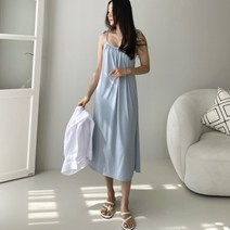 여성 롱 원피스 드레스 하객 데일리 베머트 끈 나시