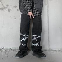남자 루즈핏 데님 포인트 특이한 연예인 보세 일자 힙합 복고포인트 청바지