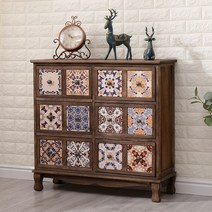 원목 3단 서랍장 레트로 클래식 오동나무 틈새 약장스타일 엔틱 4단 5단, 12각 격자 D 가로