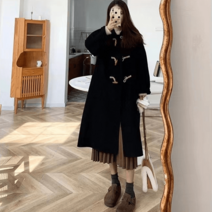 더플코트 여자 떡볶이코트 블랙 양면 캐시미어 코트 여성 가을 겨울 뿔버튼 모직 자켓