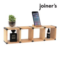 조이너스 원목 미니 조립 선반 1단 4열(4칸) 수납/정리/보관 나무 진열대 틈새 장식장 사무실 책상 피규어 레고 받침대 홈카페, 브라운