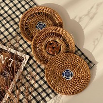 핸드메이드 유니크 라탄 컵받침 세락믹/짜임 3Type (0087), 라탄 컵받침 세라믹+짜임 (0087H)