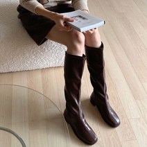 스퀘어 하비 통넓은 미들굽 롱부츠