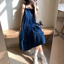 어블루문 데님 뷔스티에 캉캉 롱 원피스