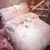 수입 여자아이 핑크공주 침대커버세트 어린이방꾸미기 공주이불세트