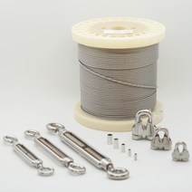 스텐 와이어 로프 줄 10M(수량추가시 연결된 길이 한줄 출고) 스텐와이어클립(연결 체결 부속) 스텐턴버클(와이어 텐션 조절) 와이어줄, 스텐와이어로프3mm 10M