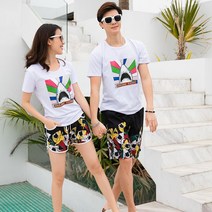 커플 반바지 세트 남여공용 잠옷 반팔 오버핏 밴딩 여름 파자마 5부 바지 홈웨어 빅사이즈