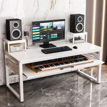 [GoCo] 상상 업그레이드 원목 미디 데스크 유럽 엔틱 피아노 책상 키보드 테이블 건반, A타입 180*60*83 화이트+화이트 데크