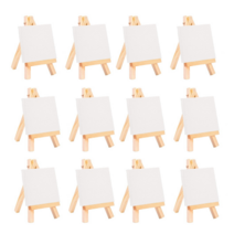 12Pcs 아티스트 미니 이젤 +3인치 X3인치 미니 캔버스 세트 페인팅 DIY 드로잉 작은 테이블 이젤 학교용, 목재색