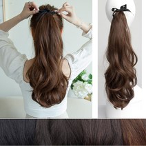 [피플앤제이] 포니테일 가발 네추럴 웨이브 묶음머리 올림머리, 집게형(50cm)-블랙