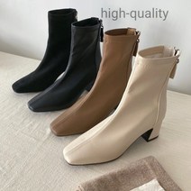 여성부츠 6cm 스판앵클부츠 뒷지퍼 스퀘어토 발편한 통굽 명품룩 여성구두 명품 코디