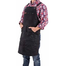 RIVECO 공구용 포켓이 있는 남성용 작업 앞치마 목공 안전 착용을 위한 왁스 캔버스 가죽 패드 브라운., Full Size, Black, Black