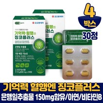 기억력 혈행 징코 플러스 30정 진코 빌로바 GINKGO 은행잎추출물 7중 복합 기능성 건강기능식품 남성 여성, 4개