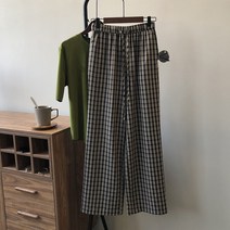 요즘 유행 깅엄체크 세미 와이드 통 여성 바지 팬츠 구김없는 찰랑 편한 핫한 세련된 루즈핏