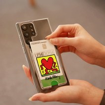 스키누 키스해링 패턴 젤하드 투명 2카드 케이스