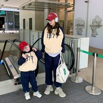 모녀 겨울 플러스 벨벳 후드 트레이닝 투피스 세트 엄마랑 아들 딸 커플룩