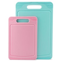 깊은 주스 홈이있는 주방 도마 플라스틱 도마 미끄럼 방지 bpa 무료 야채 고기 도구 도마 2 pcs, 핑크 작은 1 개