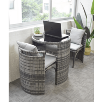 야외 카페 테라스 펜션 공간활용 티테이블세트, 고급 모델 브라운 라탄 테이블 쿠션수납판