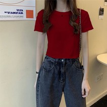 무지 하프 T셔츠 그라데이션 티셔츠 여자 크롭 홀치기 자수 크레용 투톤 여성