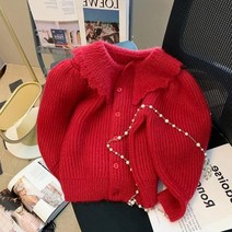 레트로 일타스캔들 빨간 레드 니트 카라 가디건 부드럽고 사랑스런 스웨터