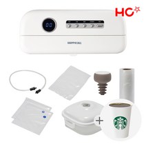 HC해피콜 비스티브 가정용 진공포장기 휴대용 무선압축기 6종구성 세트 HDVS-E30A1WH +스타벅스 기프티콘 증정, 해피콜 비스티브 가정용 진공포장기 6종세트