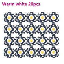 타일본드 20 개 1W 고출력 LED 비즈 화이트 20mm 240-260mA 알루미늄 블랙 스타베이스 PCB DIY 조명 스포트, 01 Warm white 20PCS_01 1W