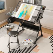 드로잉 책상 아크릴 수납 서랍 다용도 그림 그리기, 디자이너 테이블 + 조명