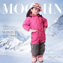 MOOMIN 유아 여아 일체형 아동 스키복 올인원 방한 보드복