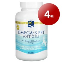 리암마켓 Nordic Naturals 노르딕 내추럴스 강아지용 면역 건강한 피부 털 관리 보충제 오메가-3 소프트젤 180정 1팩, 4팩