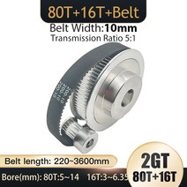 타이밍 풀리 벨트 폭 10mm 보어 3.17-14mm 텐셔닝 휠 싱크로너스 3D 프린터용 GT2 80T 16T 2GT 2M 풀리 톱니, 29.80T B5 - 16T B6.35-Belt 200