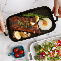 푸코 그릴 직사각 접시 2P 플레이트 사각 플레이팅 플레이트 핸들 손잡이접시 앞접시 예쁜접시 파스타 수입 그릇 감성 홈카페 브런치 식기 런치 디너 디저트 메인 찬기 트레이, 그레이 2P