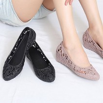 여성 키높이 웨지 젤리 슈즈 4cm/장마 여름 통굽 샌들 펀칭 플랫 슈즈