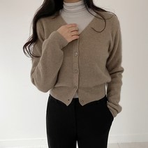 어반프랑 여성용 포이 라쿤 브이넥 크롭 골지 울 니트 가디건
