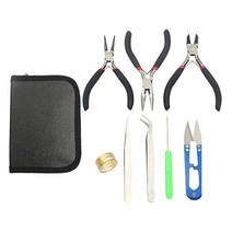 Ursmart 8Pcs 금속 보석 만들기 도구 측면 절단 플라이어 라운드 코 플라이어 와이어 커터 족집게 가위 반지 공급 키트, 검은 색
