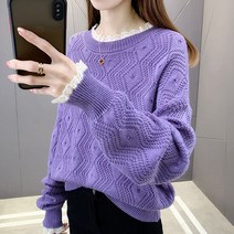 올리비에스클로젯 레이스 배색 포인트 퍼프소매 니트 O2302KN603A