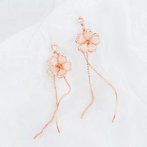 실버 은 피어싱 귀걸이 일본과 한국 장미 벚꽃 비대칭 여성 펜던트 우아하고 심플한