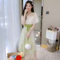 철릭 원피스 패턴 봄 배색 랩스커트 A라인 생활한복 쉬폰 개량한복 레이스 여름