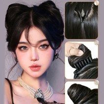 자연스러운 고양이귀 헤어피스 가발 붙임머리 헤어집게핀 (1EA), 어두운브라운