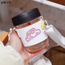 비주얼 빨대컵 학생 러블리 소녀하트 심플 플라스틱컵 여름 꽃찻잔 물병 선물 도매, 블랙420ml+컵커버, 420마라