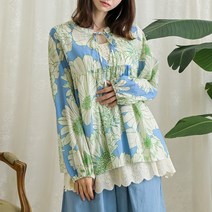 빅꽃 슬릿 리본끈 블라우스