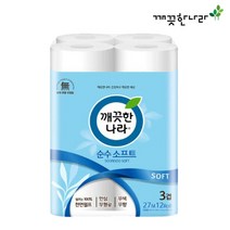 깨끗한나라 천연펄프 순수소프트 3겹 27M 12롤 x1팩, 단품