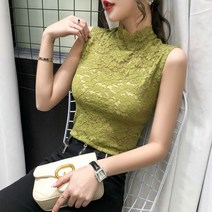 Makone 민소매 레이스 이너 톱 여자 스판 반목 타이트한 펀칭 봄여름